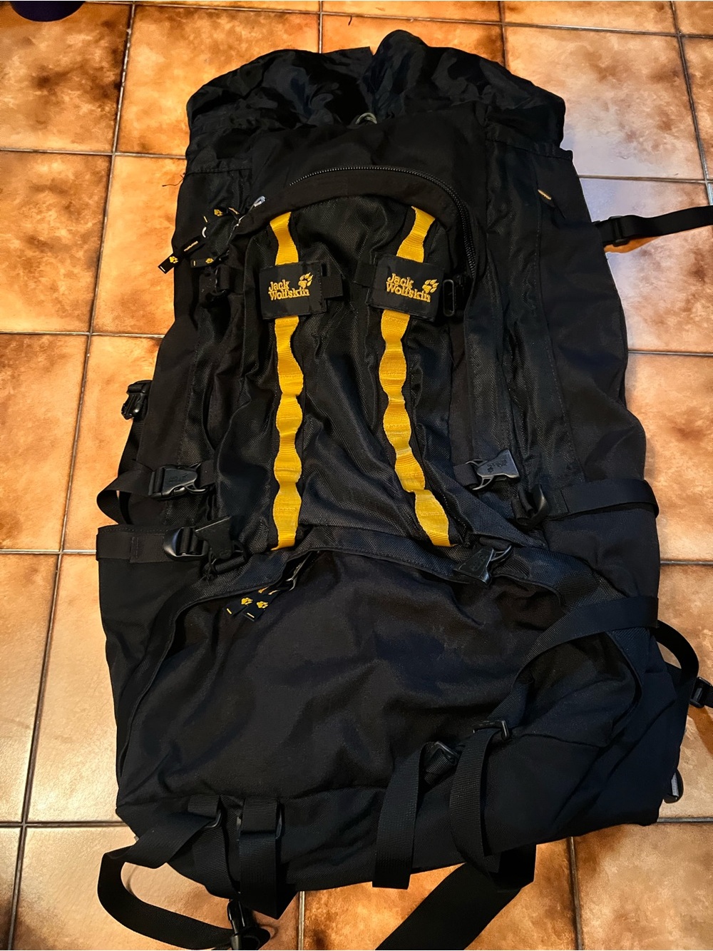 Jack Wolfskin Black with Yellow Strap Hiking Backpack